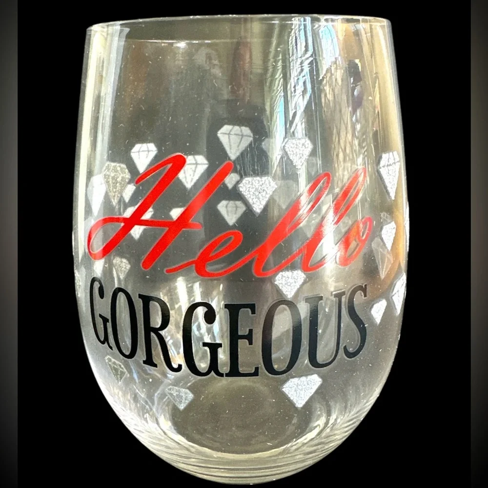 “Hello Gorgeous” with Diamonds Stemless Wine Glass - NEW in box